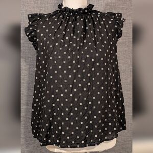 BUCKETLIST Black and White Ruffled Sleeveless Blouse